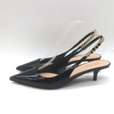 Gucci Signoria Logo Chain Slingback Pumps Black Patent Leather Size 38.5 NEW