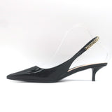 Gucci Signoria Logo Chain Slingback Pumps Black Patent Leather Size 38.5 NEW