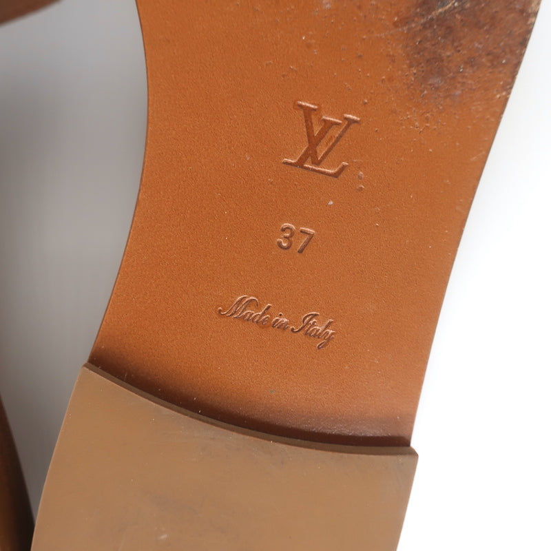 Louis Vuitton Lock It Flat Mules Brown Leather Size 37 Open Toe Sandals