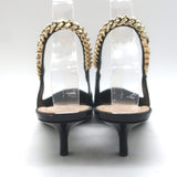 Gucci Signoria Logo Chain Slingback Pumps Black Patent Leather Size 38.5 NEW