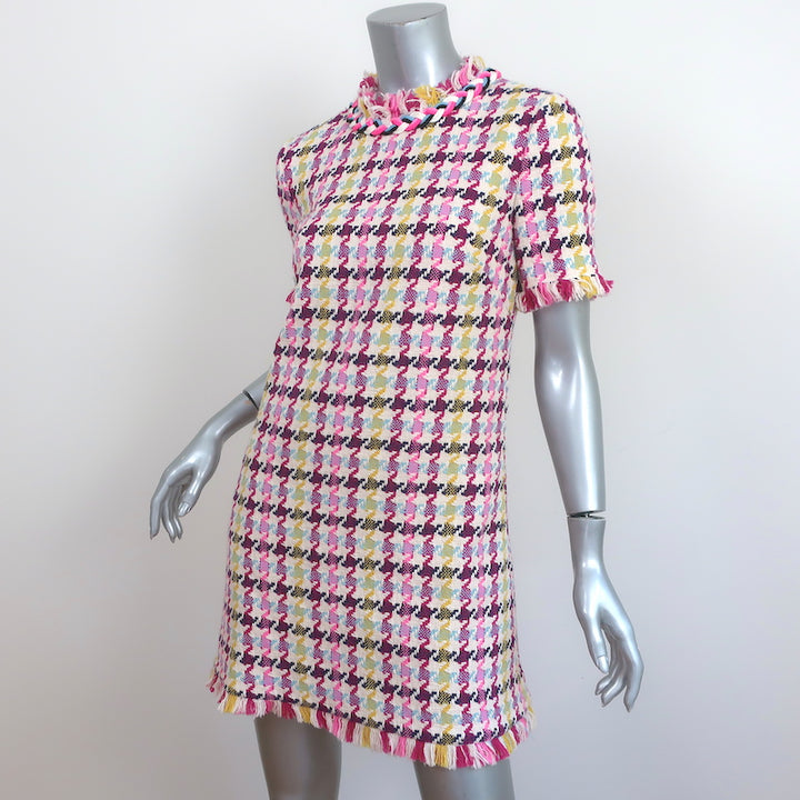 Oscar de la Renta Tweed Mini Shift Dress White/Multi Cotton-Wool Size 2 NEW
