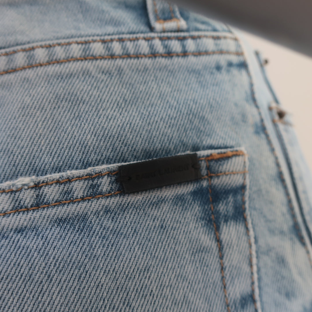 Saint Laurent High-Rise Straight Leg Jeans Light Blue Size 28