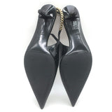 Gucci Signoria Logo Chain Slingback Pumps Black Patent Leather Size 38.5 NEW
