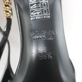 Gucci Signoria Logo Chain Slingback Pumps Black Patent Leather Size 38.5 NEW