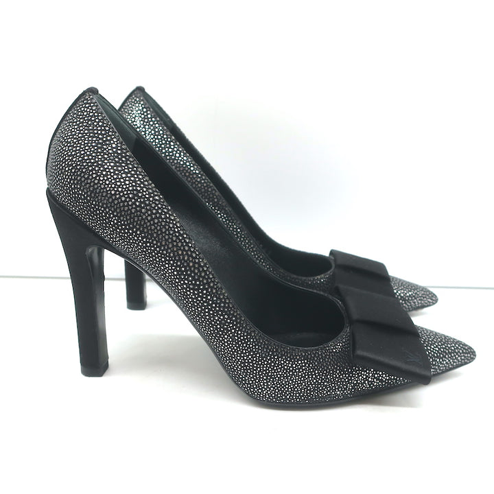 Louis Vuitton Lipstick Bow Pumps Black/Silver Galuchat Leather &amp; Satin Size 37.5