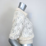 Helmut Lang Taylor Cropped Crochet Knit Sweater Cream Cotton Size Small