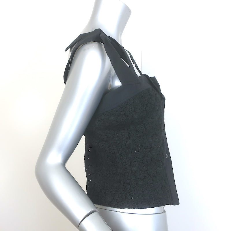 Tanya Taylor Zina Tie-Strap Tank Top Black Crochet Lace Size 6 NEW