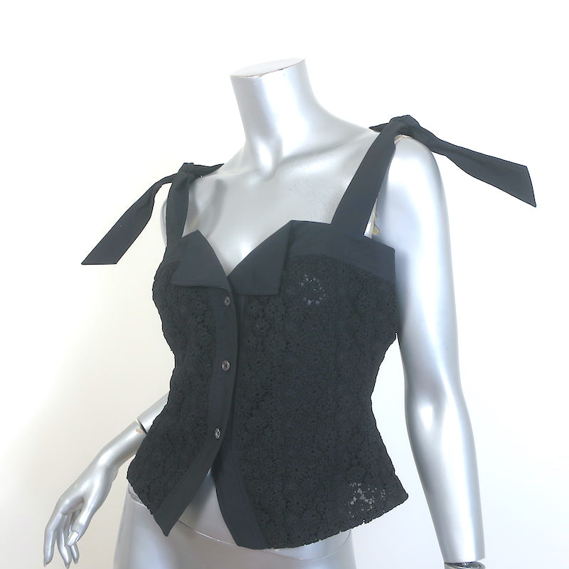 Tanya Taylor Zina Tie-Strap Tank Top Black Crochet Lace Size 6 NEW