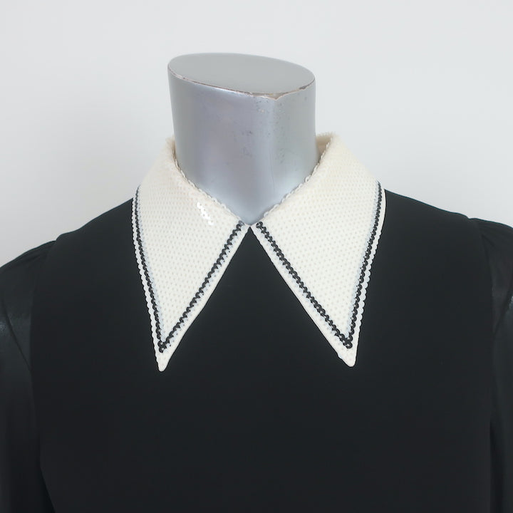 Miu Miu Sequin-Embellished Mini Dress Black Crepe &amp; Chiffon Size 38 Long Sleeve