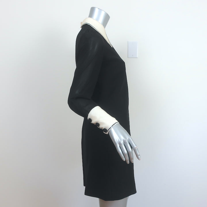 Miu Miu Sequin-Embellished Mini Dress Black Crepe &amp; Chiffon Size 38 Long Sleeve
