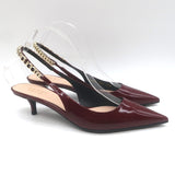 Gucci Signoria Logo Chain Slingback Pumps Burgundy Patent Leather Size 38.5 NEW