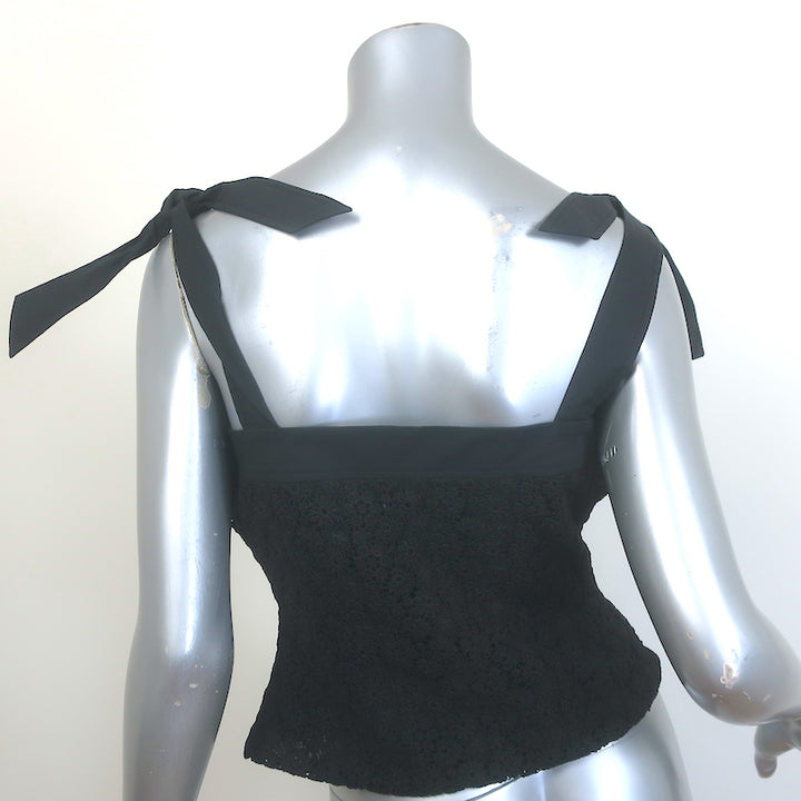 Tanya Taylor Zina Tie-Strap Tank Top Black Crochet Lace Size 6 NEW