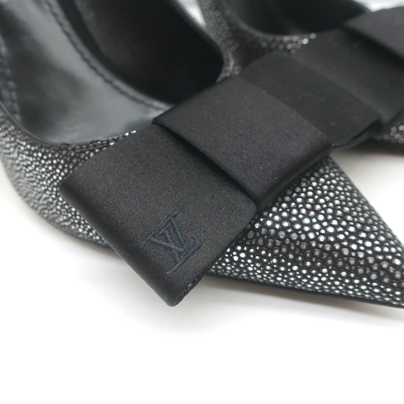 Louis Vuitton Lipstick Bow Pumps Black/Silver Galuchat Leather &amp; Satin Size 37.5
