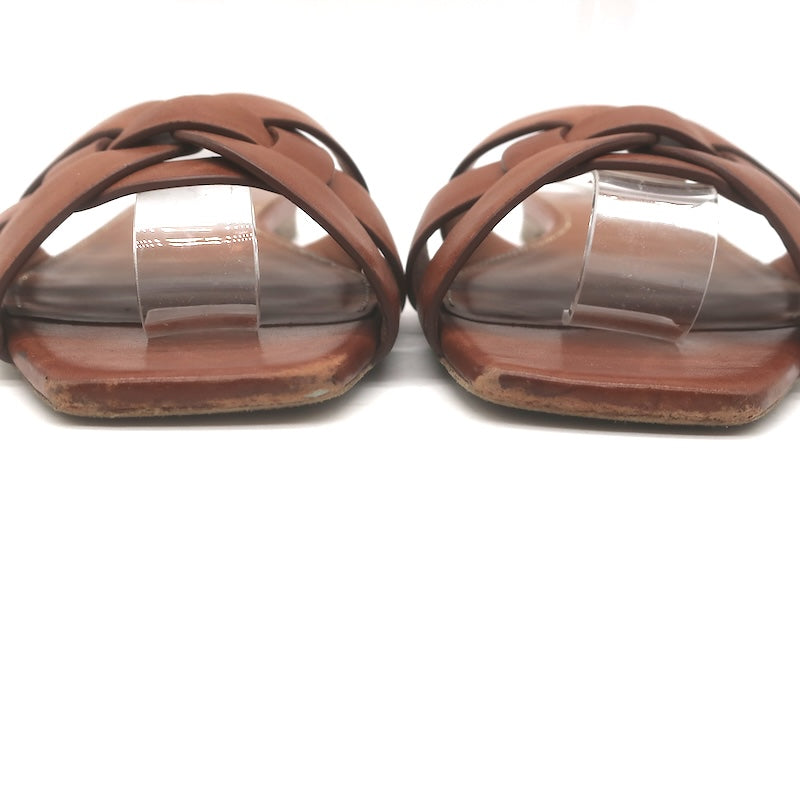 Saint Laurent Tribute Flat Slide Sandals Brown Leather Size 37