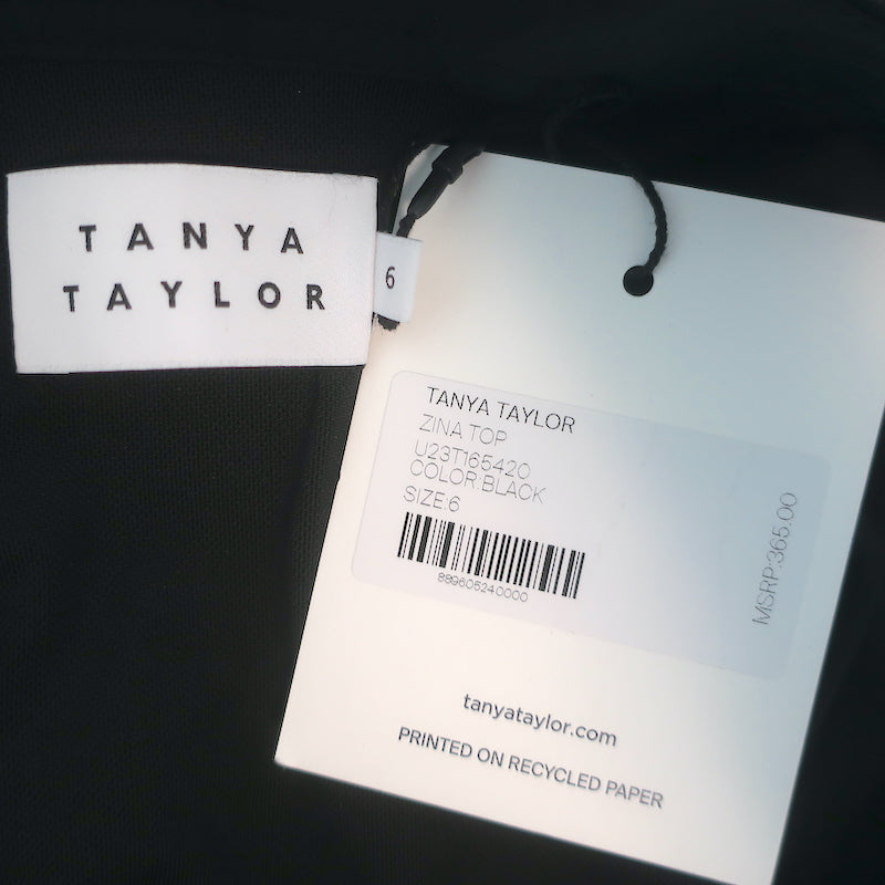 Tanya Taylor Zina Tie-Strap Tank Top Black Crochet Lace Size 6 NEW