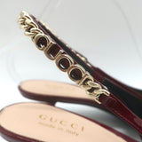 Gucci Signoria Logo Chain Slingback Pumps Burgundy Patent Leather Size 38.5 NEW