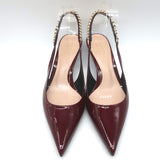 Gucci Signoria Logo Chain Slingback Pumps Burgundy Patent Leather Size 38.5 NEW