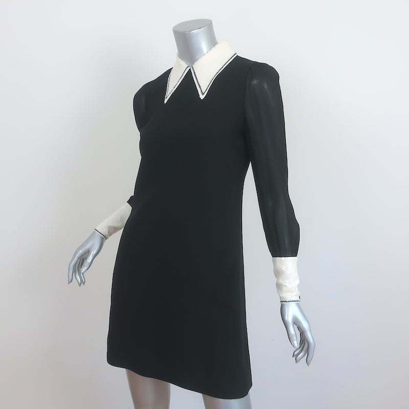 Miu Miu Sequin-Embellished Mini Dress Black Crepe &amp; Chiffon Size 38 Long Sleeve