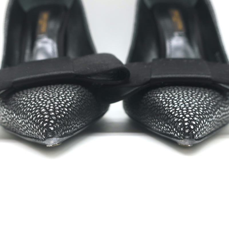 Louis Vuitton Lipstick Bow Pumps Black/Silver Galuchat Leather &amp; Satin Size 37.5