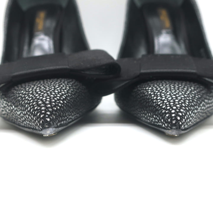 Louis Vuitton Lipstick Bow Pumps Black/Silver Galuchat Leather &amp; Satin Size 37.5