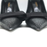 Louis Vuitton Lipstick Bow Pumps Black/Silver Galuchat Leather & Satin Size 37.5