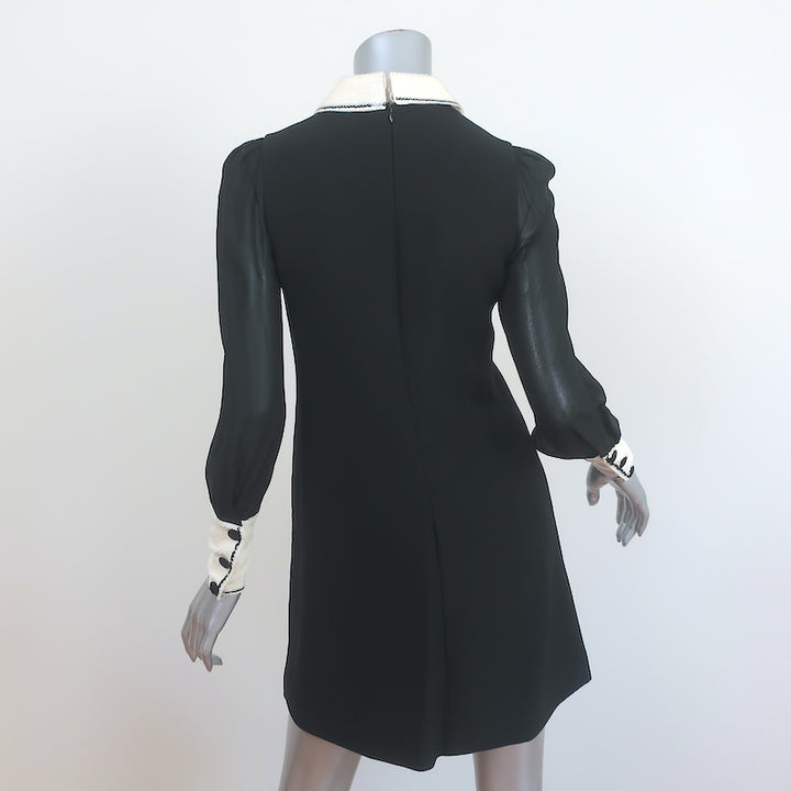 Miu Miu Sequin-Embellished Mini Dress Black Crepe &amp; Chiffon Size 38 Long Sleeve