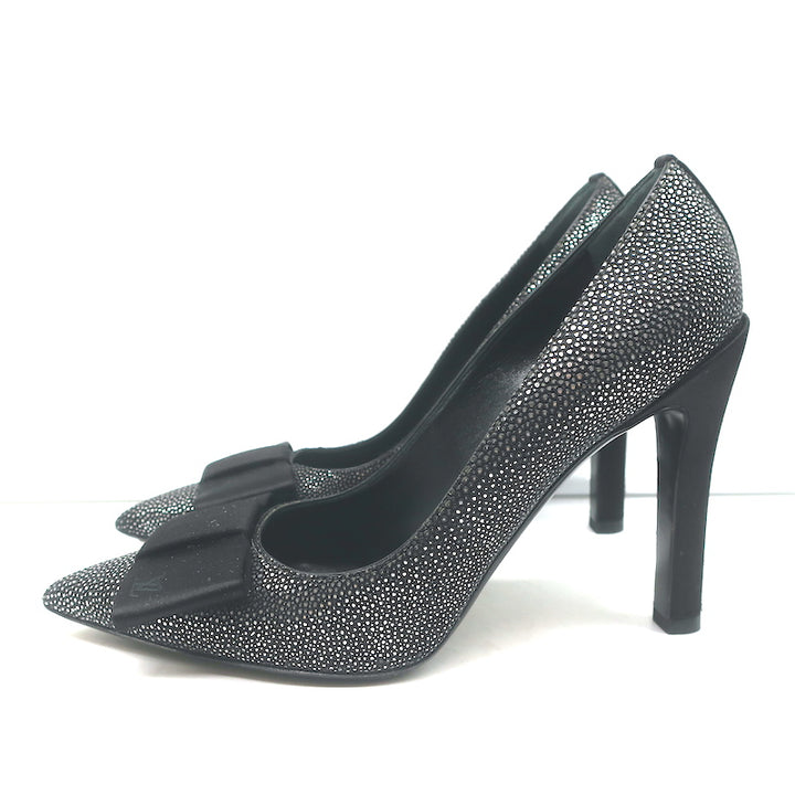 Louis Vuitton Lipstick Bow Pumps Black/Silver Galuchat Leather &amp; Satin Size 37.5