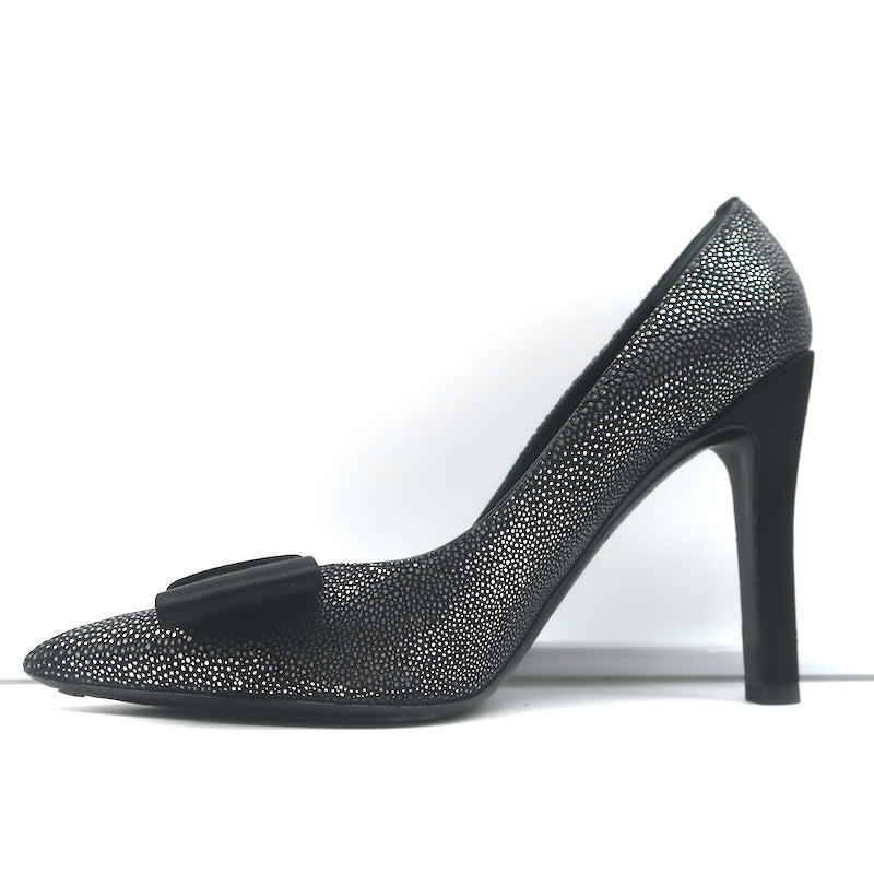Louis Vuitton Lipstick Bow Pumps Black/Silver Galuchat Leather &amp; Satin Size 37.5