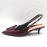 Gucci Signoria Logo Chain Slingback Pumps Burgundy Patent Leather Size 38.5 NEW