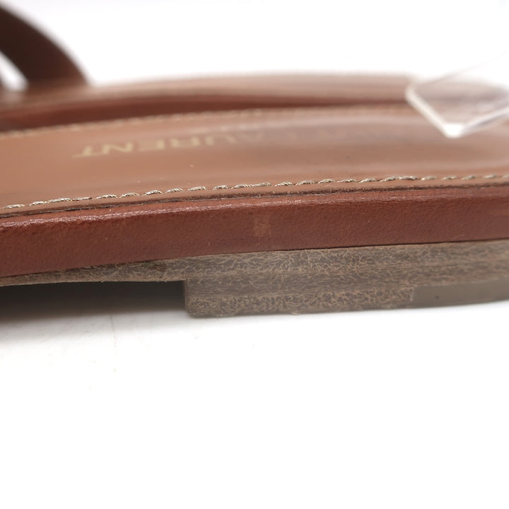 Saint Laurent Tribute Flat Slide Sandals Brown Leather Size 37