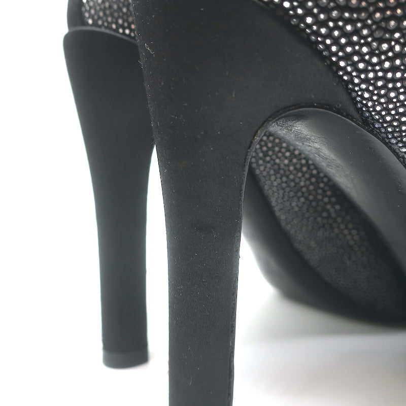 Louis Vuitton Lipstick Bow Pumps Black/Silver Galuchat Leather &amp; Satin Size 37.5
