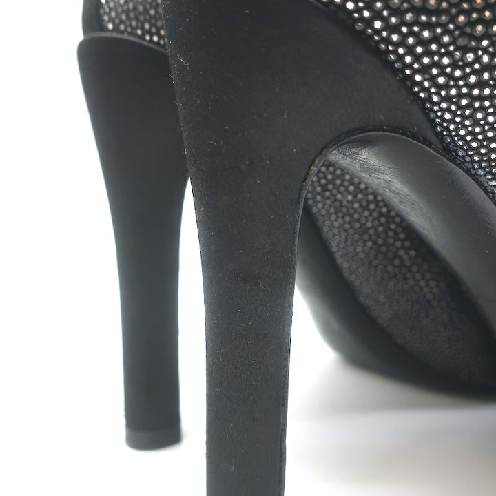 Louis Vuitton Lipstick Bow Pumps Black/Silver Galuchat Leather &amp; Satin Size 37.5