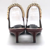 Gucci Signoria Logo Chain Slingback Pumps Burgundy Patent Leather Size 38.5 NEW