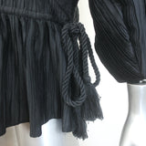 Jonathan Simkhai Blouson-Sleeve Drawstring Top Black Pleated Satin Size 6