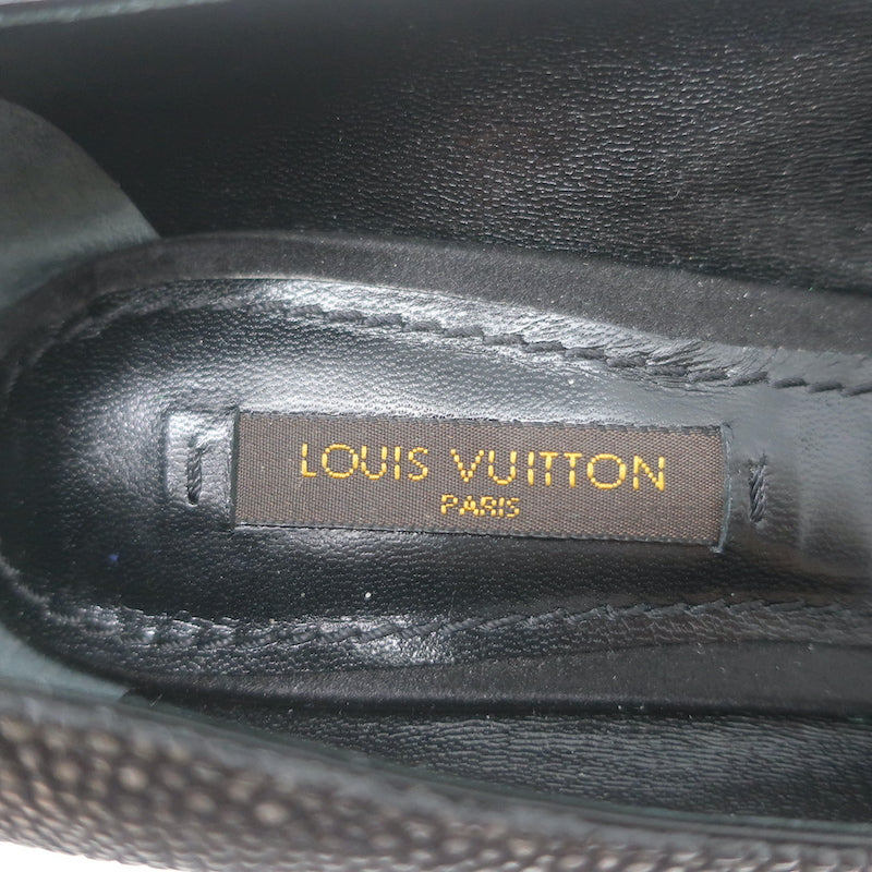 Louis Vuitton Lipstick Bow Pumps Black/Silver Galuchat Leather &amp; Satin Size 37.5