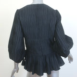 Jonathan Simkhai Blouson-Sleeve Drawstring Top Black Pleated Satin Size 6
