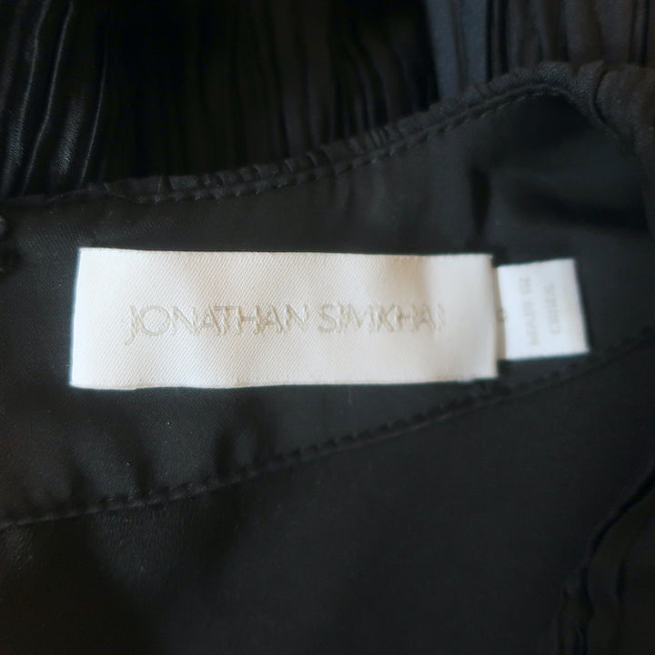 Jonathan Simkhai Blouson-Sleeve Drawstring Top Black Pleated Satin Size 6