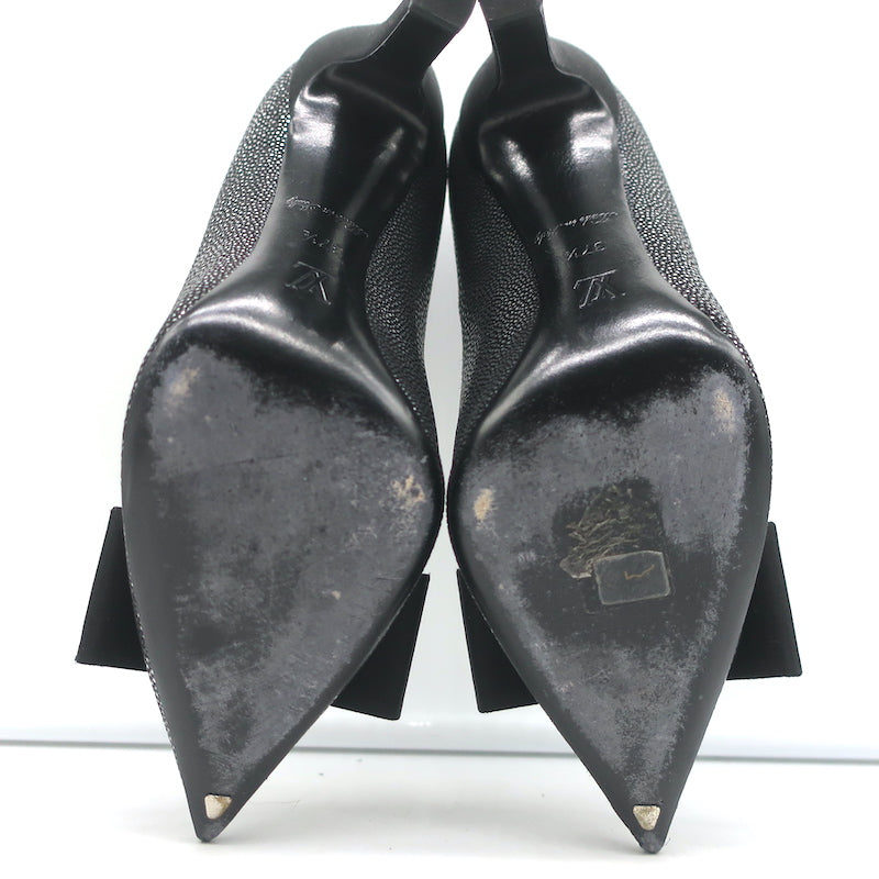 Louis Vuitton Lipstick Bow Pumps Black/Silver Galuchat Leather &amp; Satin Size 37.5