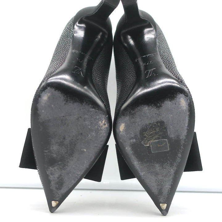 Louis Vuitton Lipstick Bow Pumps Black/Silver Galuchat Leather &amp; Satin Size 37.5