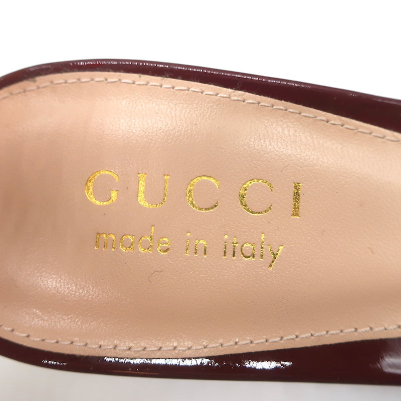 Gucci Signoria Logo Chain Slingback Pumps Burgundy Patent Leather Size 38.5 NEW
