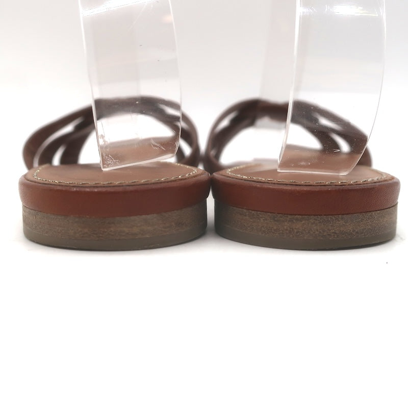 Saint Laurent Tribute Flat Slide Sandals Brown Leather Size 37