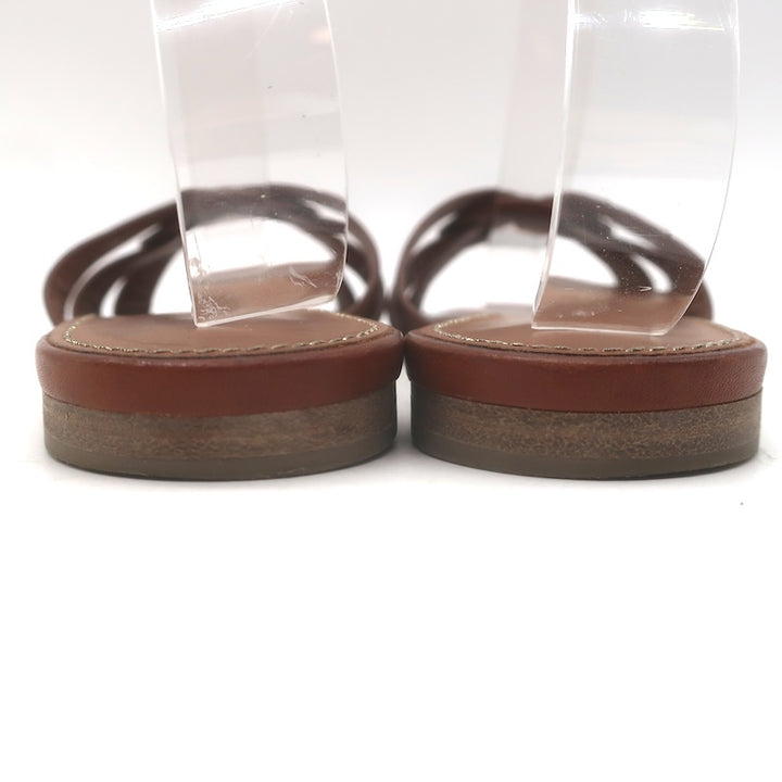 Saint Laurent Tribute Flat Slide Sandals Brown Leather Size 37