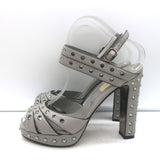 Valentino Crystal-Embellished Platform Slingback Sandals Gray Leather Size 37