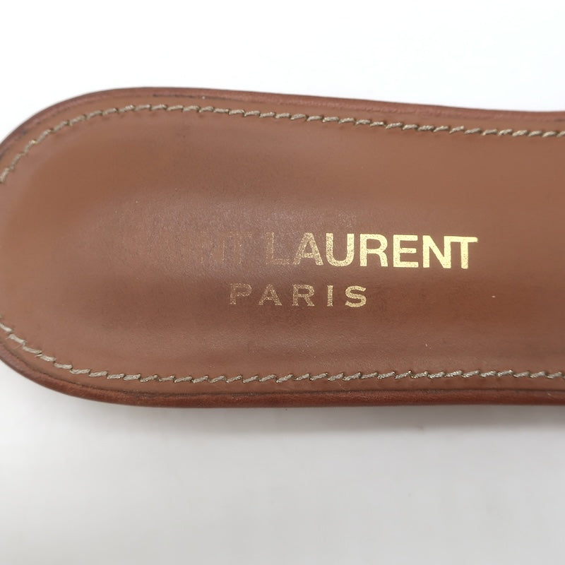 Saint Laurent Tribute Flat Slide Sandals Brown Leather Size 37