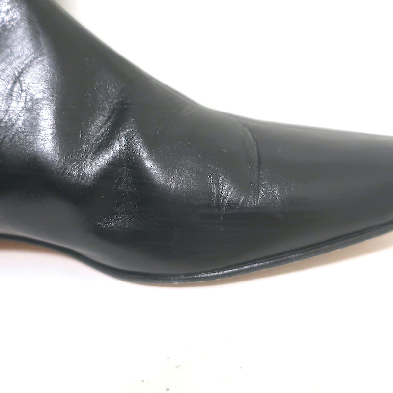 Manolo Blahnik Knee High Flat Boots Black Leather Size 37