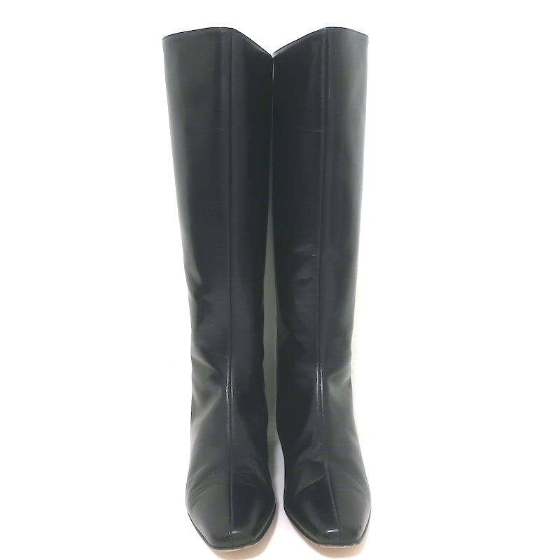 Manolo Blahnik Knee High Flat Boots Black Leather Size 37