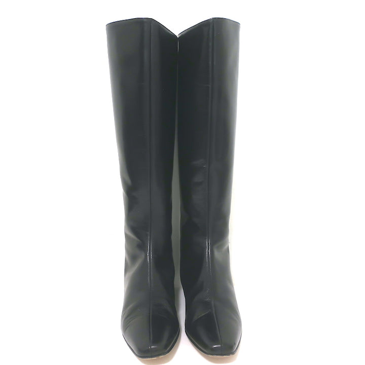 Manolo Blahnik Knee High Flat Boots Black Leather Size 37