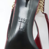 Gucci Signoria Logo Chain Slingback Pumps Burgundy Patent Leather Size 38.5 NEW