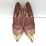 Louis Vuitton Allamanda Gold Cap Toe Pumps Rose Monogram Vernis Size 37.5