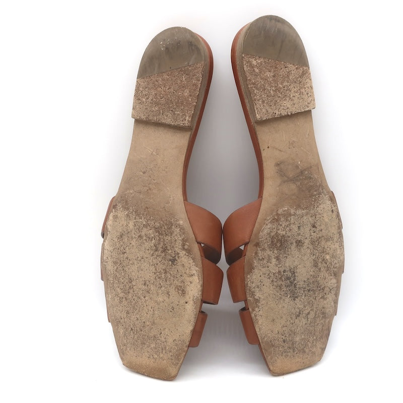 Saint Laurent Tribute Flat Slide Sandals Brown Leather Size 37